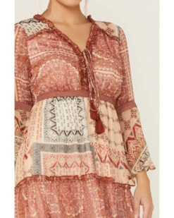 Miss Me Women's Patchwork Button Front Bell Sleeve Dress -Cowgirl Drape Sales 2000366082 220 P2