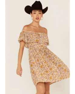 Patrons Of Peace Women's Redondo Floral Print Off Shoulder Dress -Cowgirl Drape Sales 2000368137 800 P1