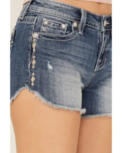 Miss Me Women's Medium Wash Southwestern Rhinestone Embroidered Denim Shorts 7 Miss Me Women's Medium Wash Southwestern Rhinestone Embroidered Denim Shorts -Cowgirl Drape Sales 2000369013 414 P4