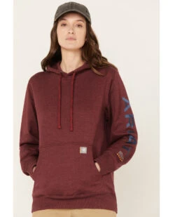 Ariat Women's Rebar Logo Sleeve Graphic Work Hooded Sweatshirt -Cowgirl Drape Sales 2000372132 603 P1