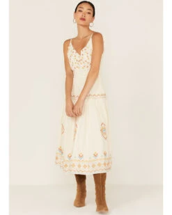 Miss Me Women's Southwestern Embroidered Tiered Midi Dress