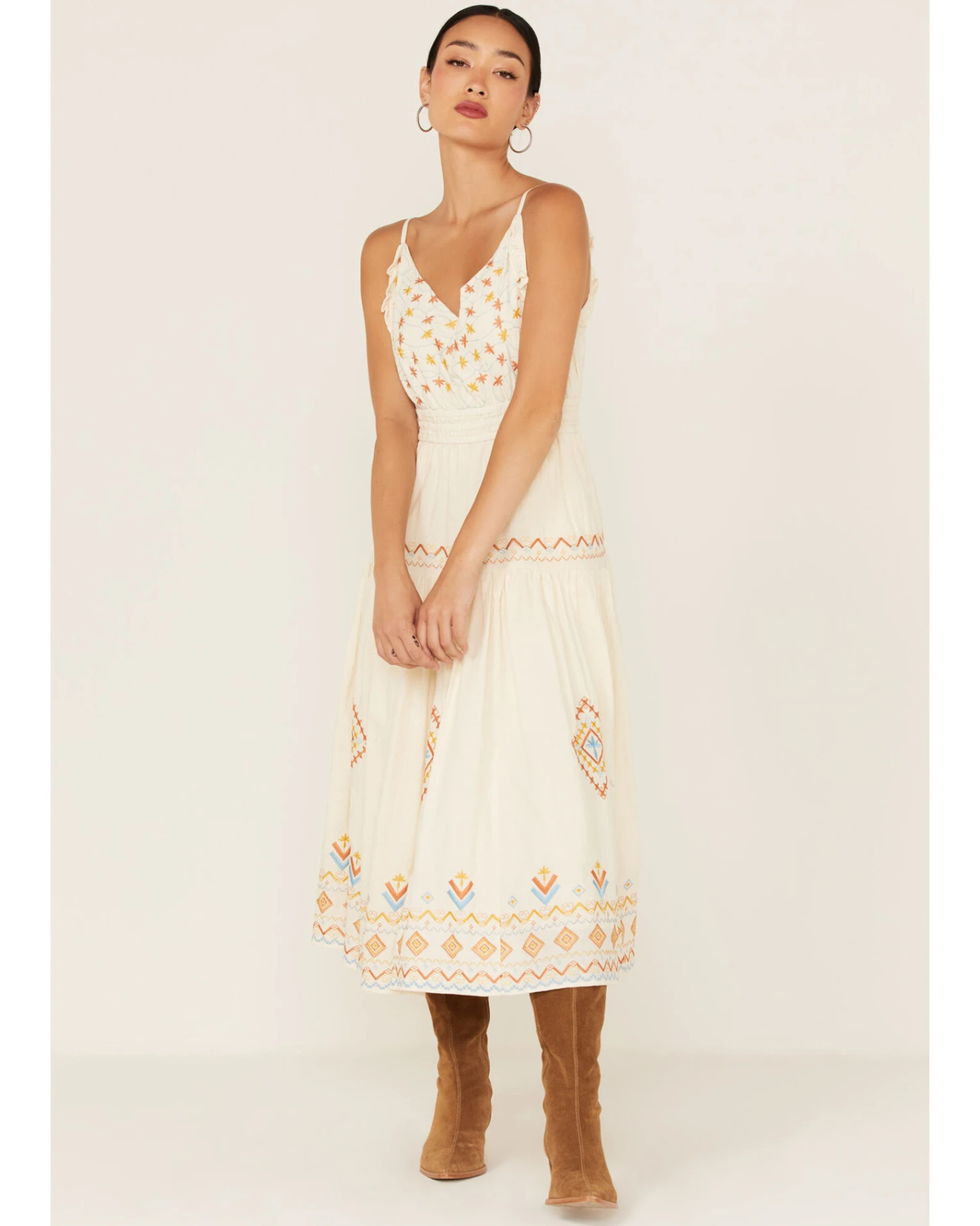Miss Me Women's Southwestern Embroidered Tiered Midi Dress 1 Miss Me Women's Southwestern Embroidered Tiered Midi Dress