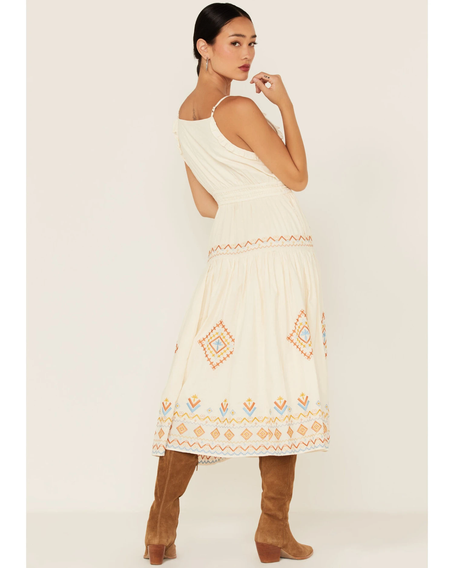 Miss Me Women's Southwestern Embroidered Tiered Midi Dress 3 Miss Me Women's Southwestern Embroidered Tiered Midi Dress - Image 3