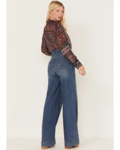 Shyanne Women's Medium Wash High Rise Belted Trouser Wide Jeans -Cowgirl Drape Sales 2000373379 414 P3