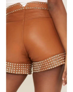 Understated Leather Women's High Rise Studded Leather Thelma Shorts 7 Understated Leather Women's High Rise Studded Leather Thelma Shorts -Cowgirl Drape Sales 2000374919 280 P4