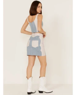 Understated Leather Women's Lil Mamma Scalloped Denim Leather Mini Skirt -Cowgirl Drape Sales 2000374928 400 P4