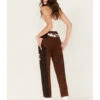 Rock & Roll Denim Women's Two Tone Color Block Faux Suede High Rise Straight Pants