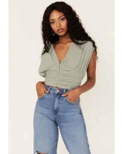 Free People Women's Aria Ruched Corset Crop Top -Cowgirl Drape Sales 2000378055 341 P1