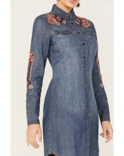 Stetson Women's Floral Embroidered Medium Wash Denim Long Sleeve Dress -Cowgirl Drape Sales 2000378249 400 P3
