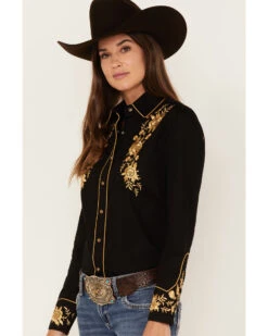 Rockmount Ranchwear Women's Cascading Embroidered Floral Print Long Sleeve Western Shirt -Cowgirl Drape Sales 2000379517 001 P2