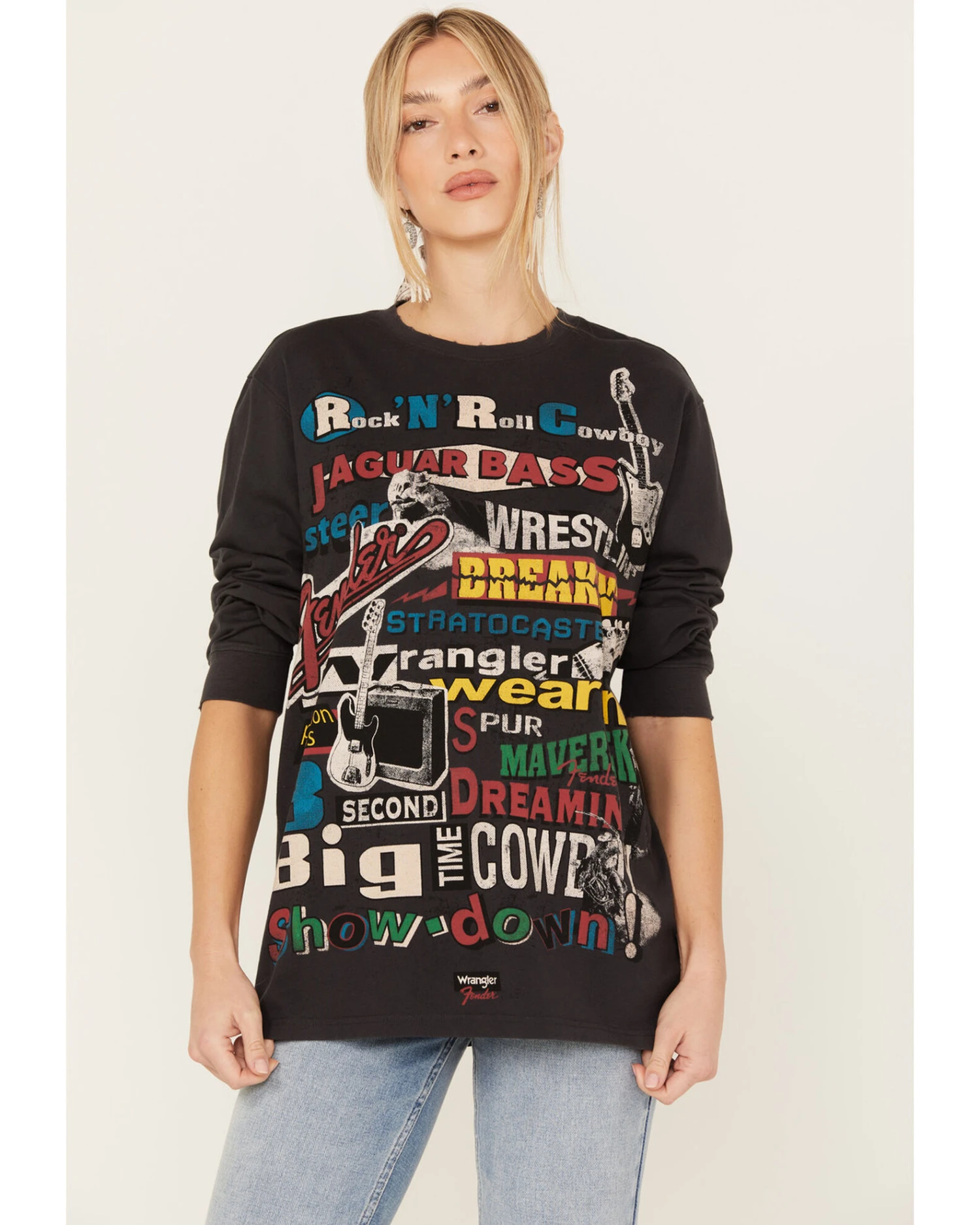 Wrangler X Fender Women's Collage Graphic Sweatshirt 1 Wrangler X Fender Women's Collage Graphic Sweatshirt