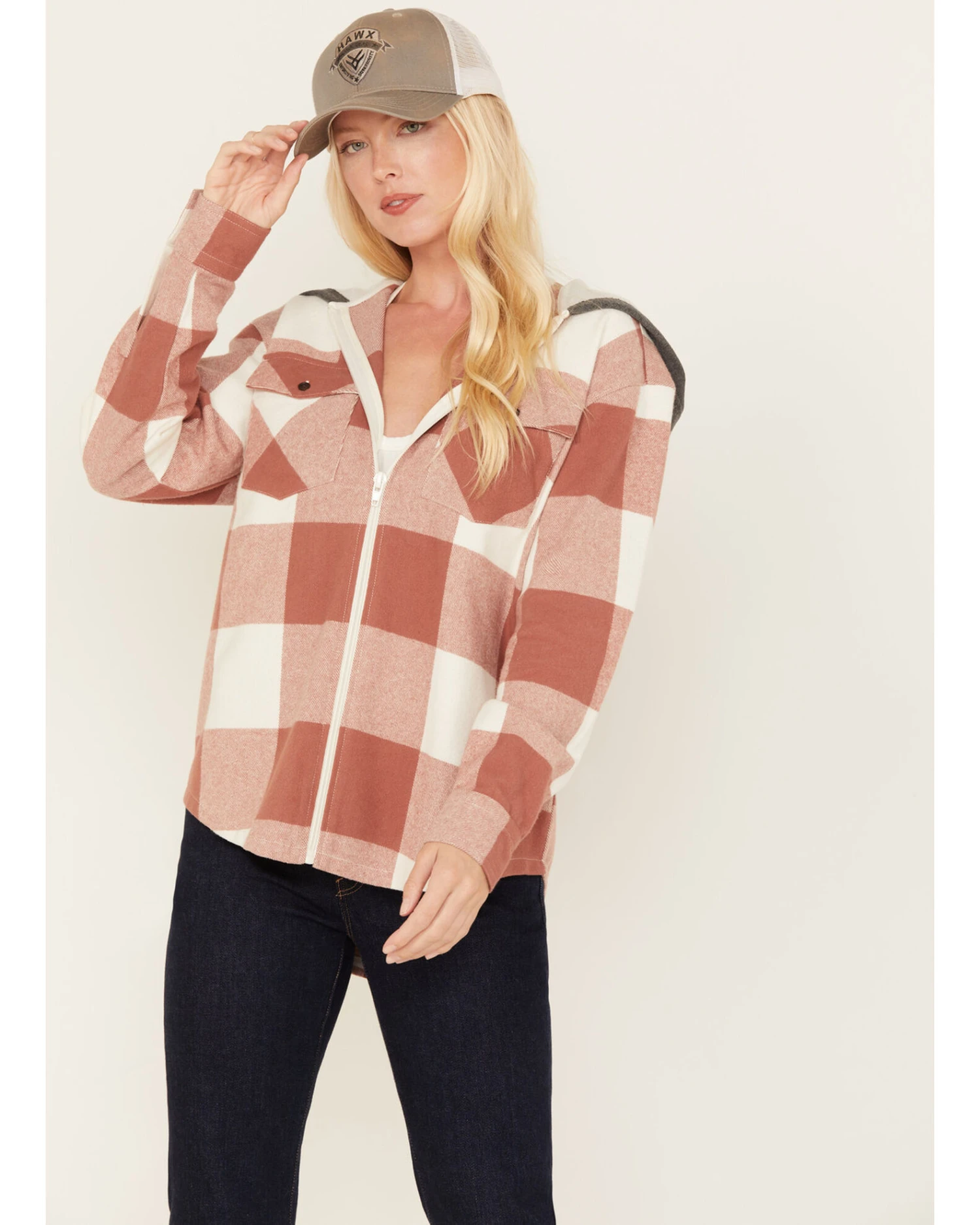 Cleo + Wolf Women's Buffalor Plaid Print Hooded Flannel Shirt 3 Cleo + Wolf Women's Buffalor Plaid Print Hooded Flannel Shirt - Image 3