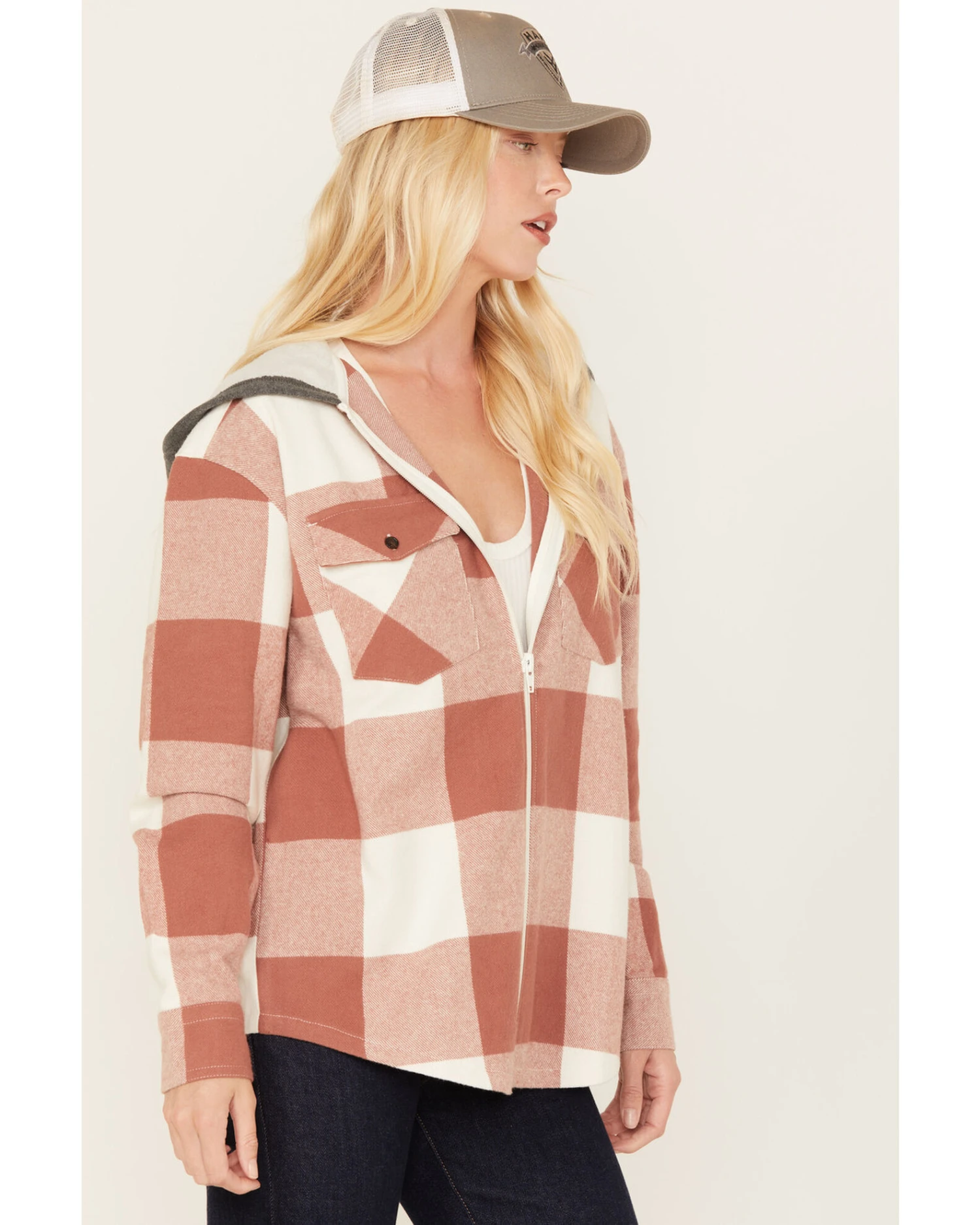 Cleo + Wolf Women's Buffalor Plaid Print Hooded Flannel Shirt 1 Cleo + Wolf Women's Buffalor Plaid Print Hooded Flannel Shirt