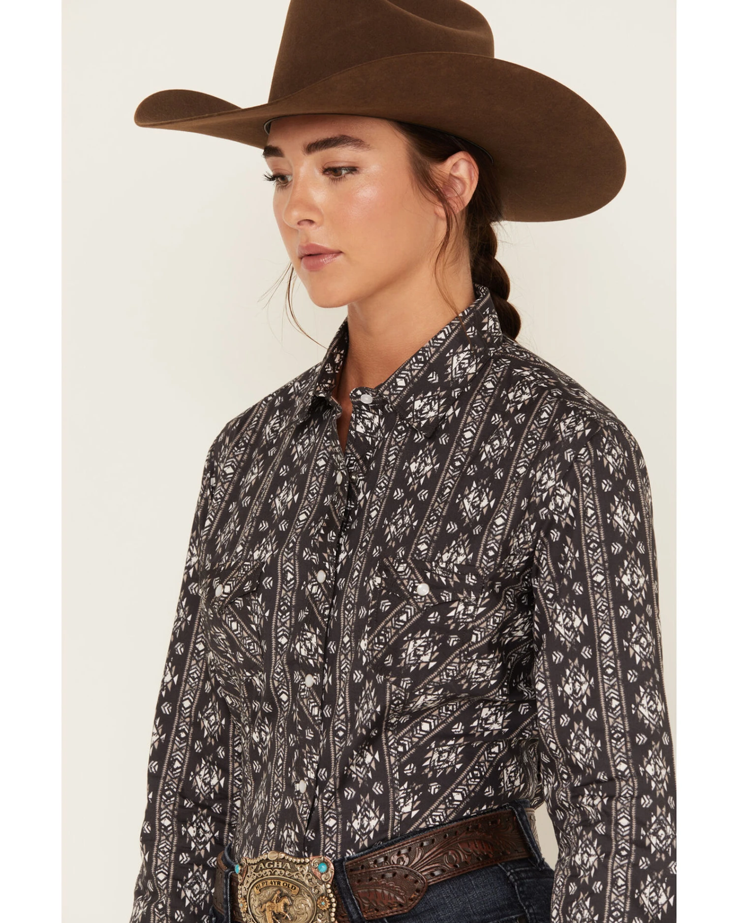 Rough Stock By Panhandle Women's Southwestern Print Long Sleeve Pearl Snap Western Shirt 4 Rough Stock By Panhandle Women's Southwestern Print Long Sleeve Pearl Snap Western Shirt - Image 4