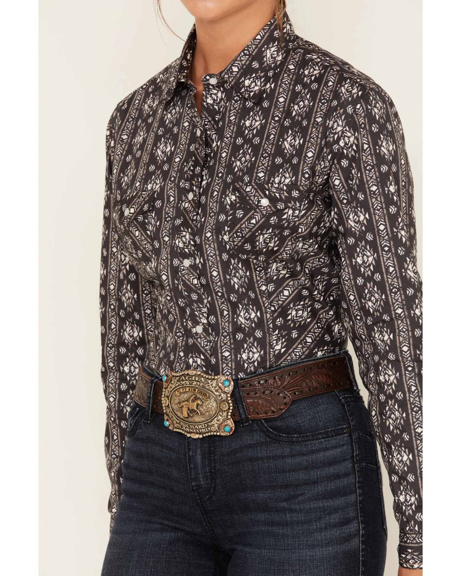 Rough Stock By Panhandle Women's Southwestern Print Long Sleeve Pearl Snap Western Shirt 3 Rough Stock By Panhandle Women's Southwestern Print Long Sleeve Pearl Snap Western Shirt - Image 3