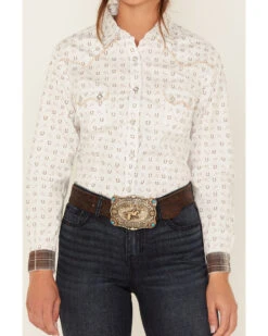 Rough Stock By Panhandle Women's Long Sleeve Pearl Snap Western Shirt