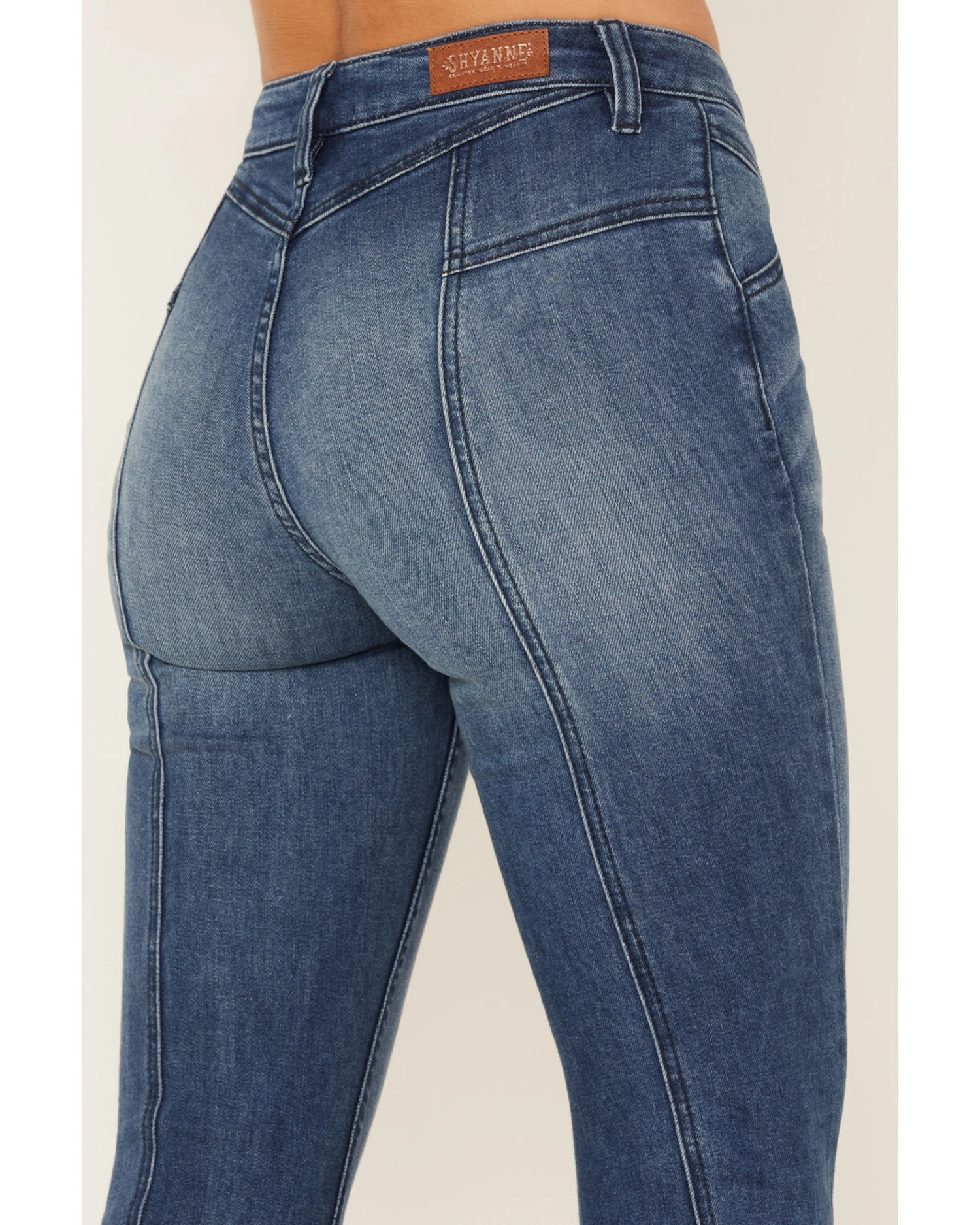 Shyanne Women's Medium Wash High Rise Eden Stretch Flare Jeans 1 Shyanne Women's Medium Wash High Rise Eden Stretch Flare Jeans