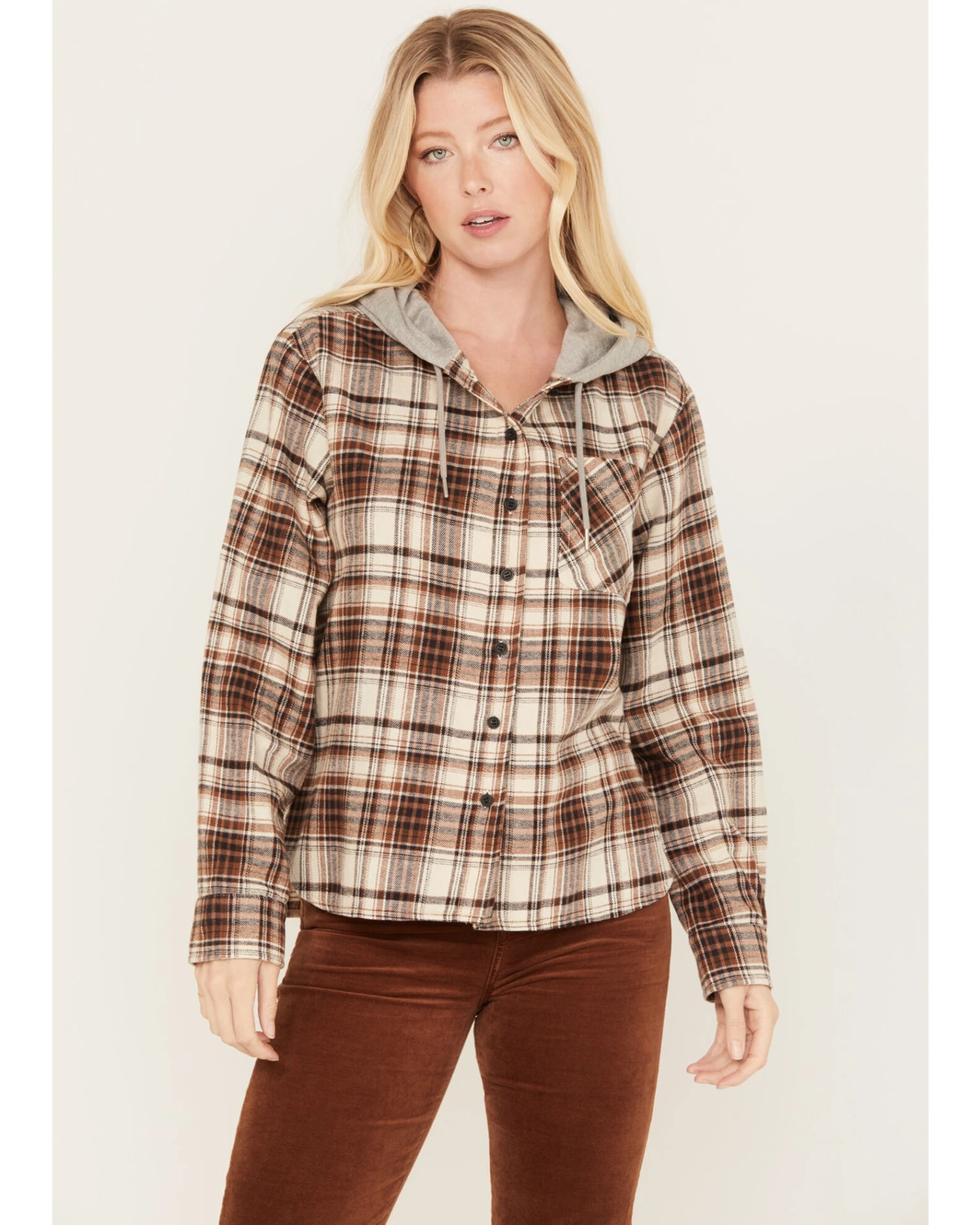 Cleo + Wolf Women's Tau Plaid Print Hooded Flannel Long Sleeve Shirt 2 Cleo + Wolf Women's Tau Plaid Print Hooded Flannel Long Sleeve Shirt - Image 2