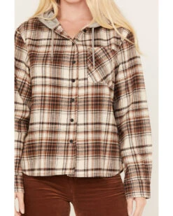 Cleo + Wolf Women's Tau Plaid Print Hooded Flannel Long Sleeve Shirt 6 Cleo + Wolf Women's Tau Plaid Print Hooded Flannel Long Sleeve Shirt -Cowgirl Drape Sales 2000382956 251 P3
