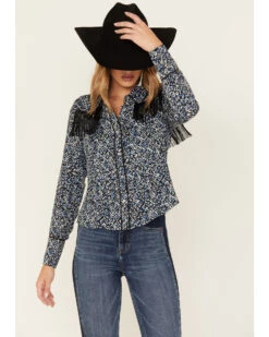 Idyllwind Women's Brooks Print Fringe Long Sleeve Button Down Shirt -Cowgirl Drape Sales 2000382996 410 P1
