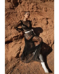 Wonderwest Women's Sheer Lace Long Sleeve Dress