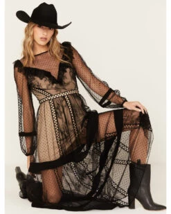 Wonderwest Women's Sheer Lace Long Sleeve Dress -Cowgirl Drape Sales 2000383188 001 P2