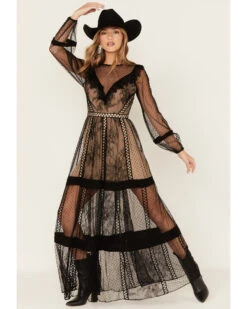 Wonderwest Women's Sheer Lace Long Sleeve Dress -Cowgirl Drape Sales 2000383188 001 P3