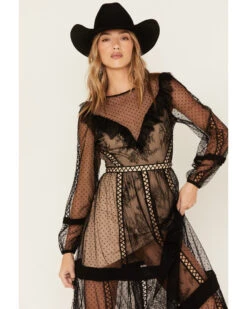Wonderwest Women's Sheer Lace Long Sleeve Dress -Cowgirl Drape Sales 2000383188 001 P4