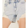 Cleo + Wolf Women's Light Wash Mid Rise Denim Distressed Shorts