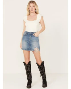 Idyllwind Women's Baryywood High Rise Denim Rhinestone Skirt 5 Idyllwind Women's Baryywood High Rise Denim Rhinestone Skirt -Cowgirl Drape Sales 2000383309 414 P1