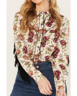 Rock & Roll Denim Women's Fringe Floral Long Sleeve Western Shirt -Cowgirl Drape Sales 2000384988 110 P3
