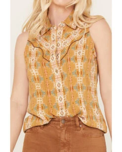 Rock & Roll Denim Women's Southwestern Print Sleeveless Snap Tank 7 Rock & Roll Denim Women's Southwestern Print Sleeveless Snap Tank -Cowgirl Drape Sales 2000384992 702 P2