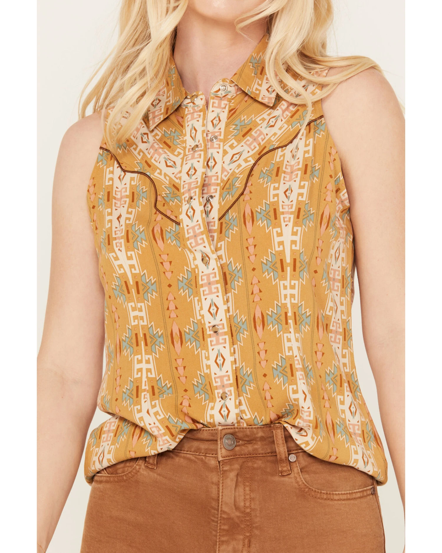 Rock & Roll Denim Women's Southwestern Print Sleeveless Snap Tank 4 Rock & Roll Denim Women's Southwestern Print Sleeveless Snap Tank - Image 4