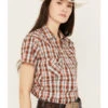 Rough Stock By Panhandle Women's Plaid Print Stretch Short Sleeve Western Snap Shirt