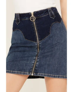 Rock & Roll Denim Women's Medium Wash Two Tone Stretch Denim Skirt -Cowgirl Drape Sales 2000385066 400 P2
