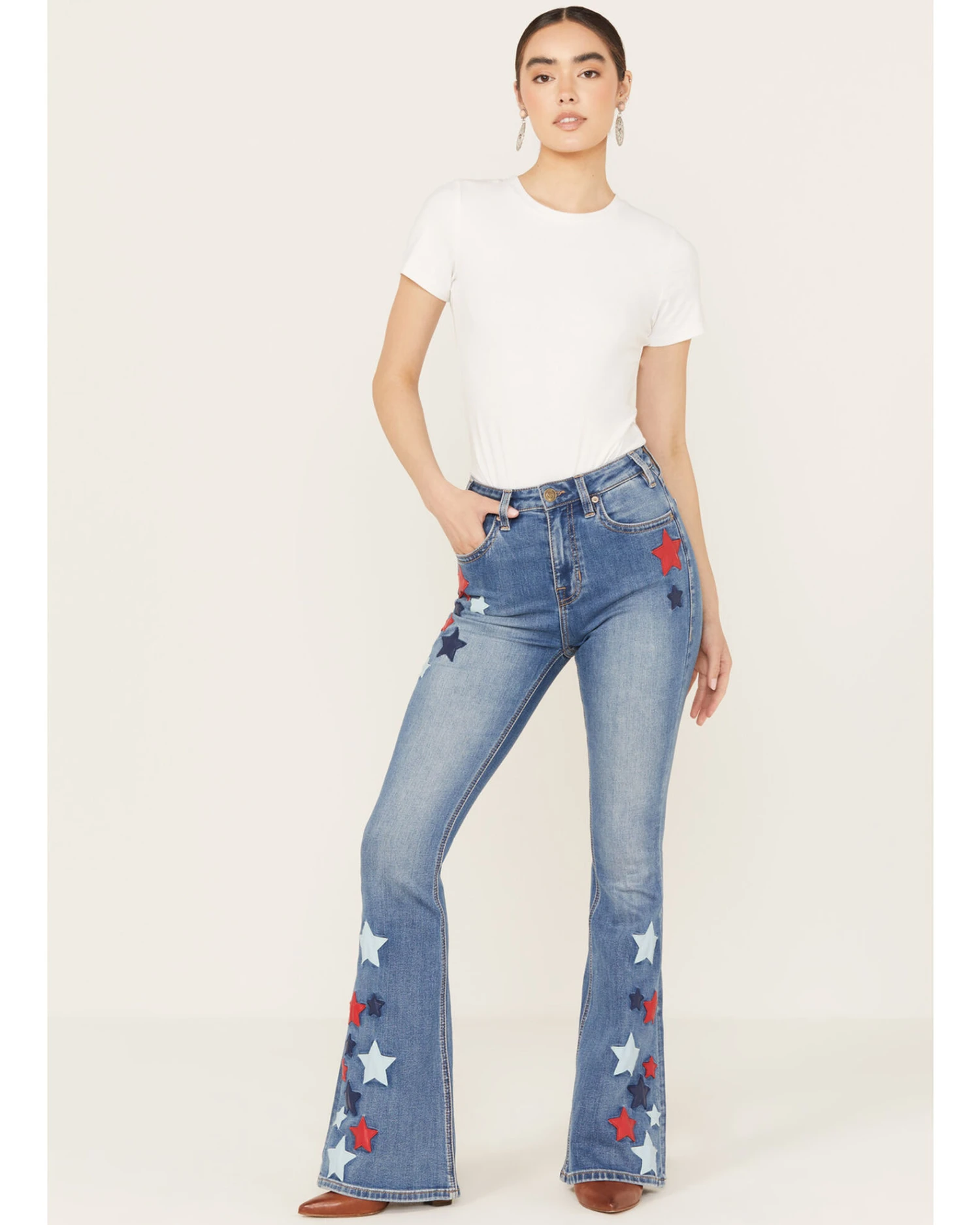 Rock & Roll Denim Women's Medium Wash High Rise Americana Star Flare Jeans 3 Rock & Roll Denim Women's Medium Wash High Rise Americana Star Flare Jeans - Image 3