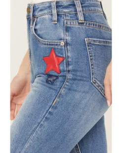 Rock & Roll Denim Women's Medium Wash High Rise Americana Star Flare Jeans 7 Rock & Roll Denim Women's Medium Wash High Rise Americana Star Flare Jeans -Cowgirl Drape Sales 2000385099 414 P2