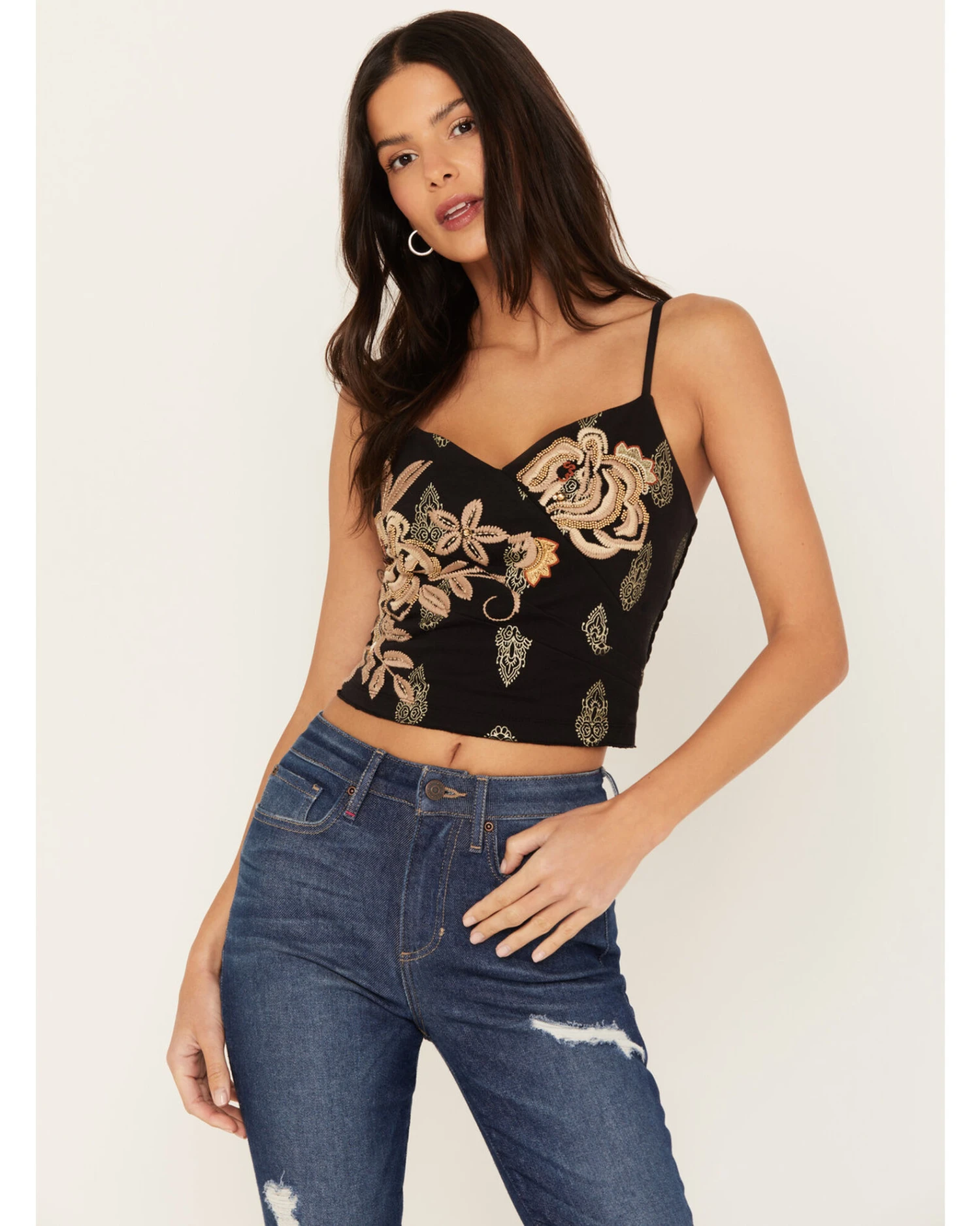 Idyllwind Women's Jessamine Embroidered Smocked Back Crop Top 2 Idyllwind Women's Jessamine Embroidered Smocked Back Crop Top - Image 2