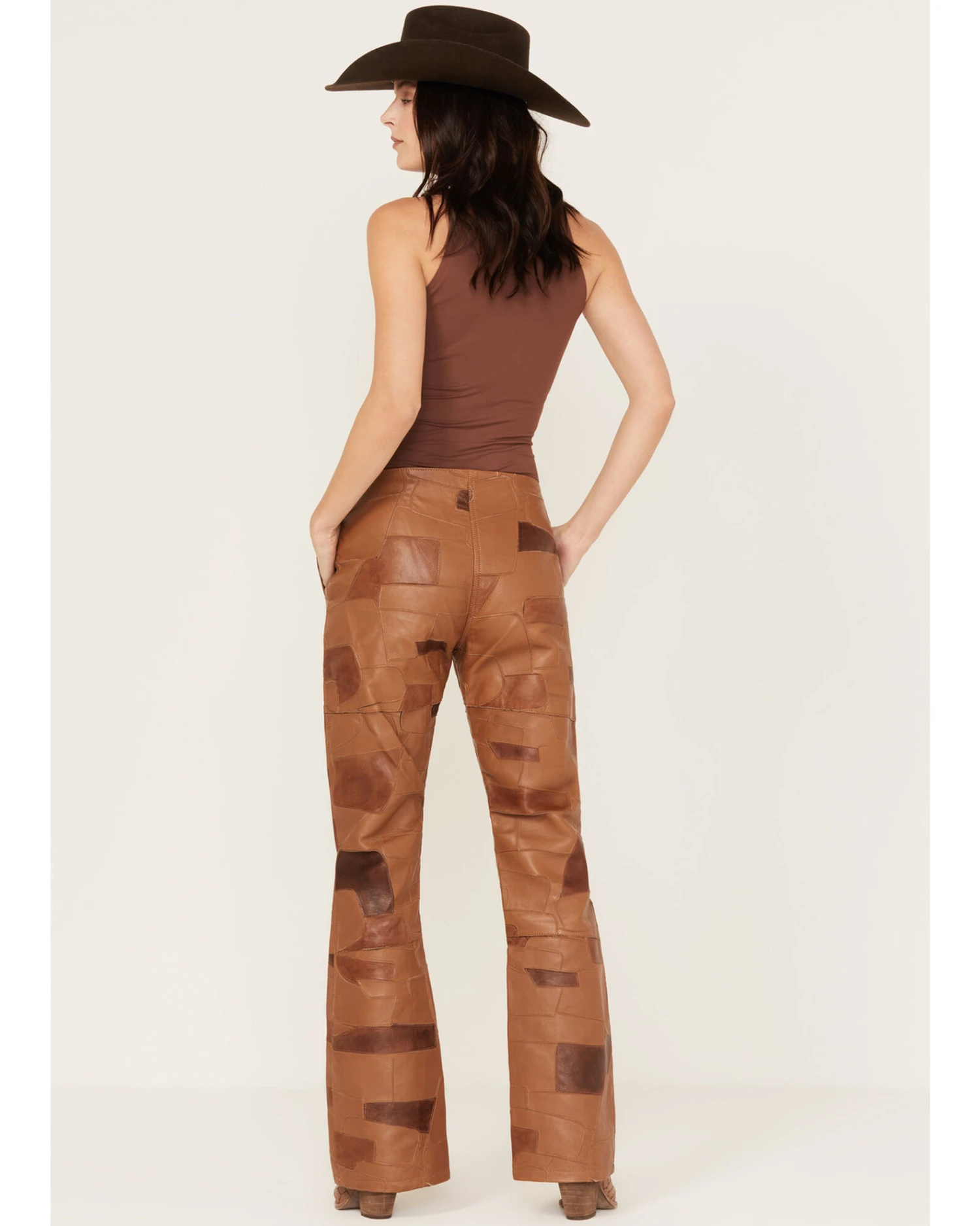 Understated Leather Women's Vixen Mid Rise Leather Patched Pants 1 Understated Leather Women's Vixen Mid Rise Leather Patched Pants