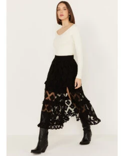 Shyanne Women's Diamond Embroidered Mesh Skirt -Cowgirl Drape Sales 2000386670 001 P2