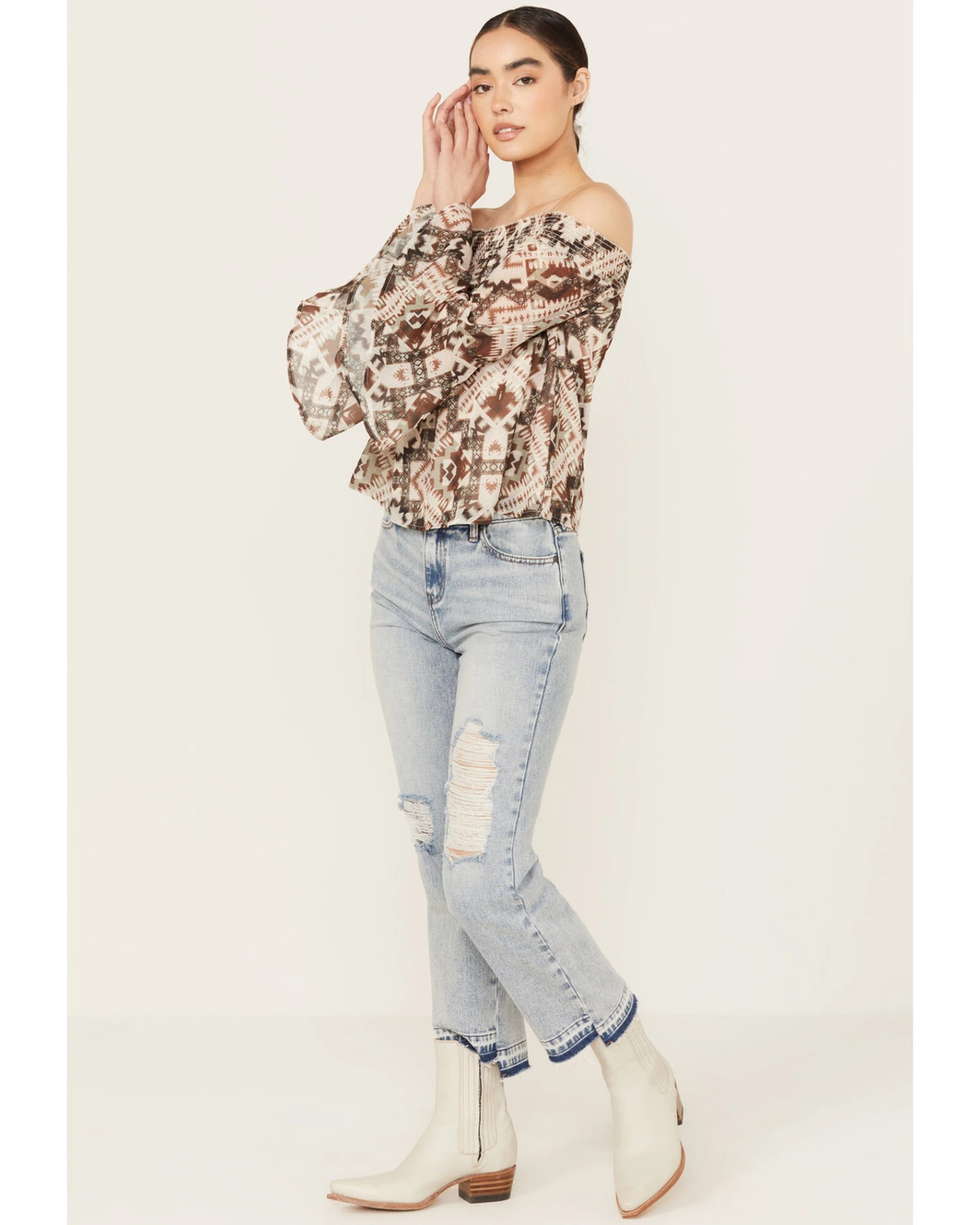 Shyanne Women's Off The Shoulder Chiffon Blouse 3 Shyanne Women's Off The Shoulder Chiffon Blouse - Image 3