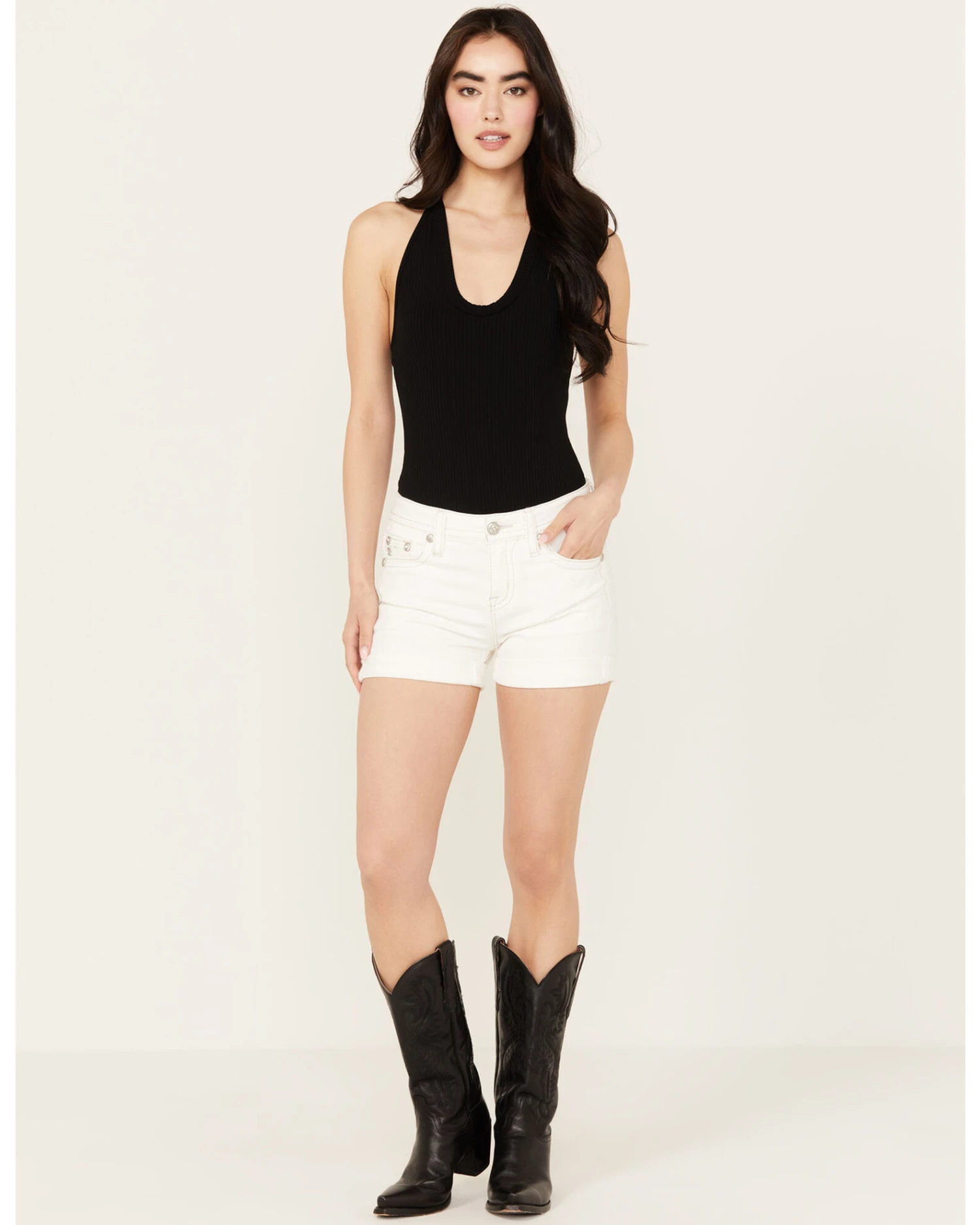 Miss Me Women's Mid Rise Angel Wing Cuffed Denim Shorts 1 Miss Me Women's Mid Rise Angel Wing Cuffed Denim Shorts