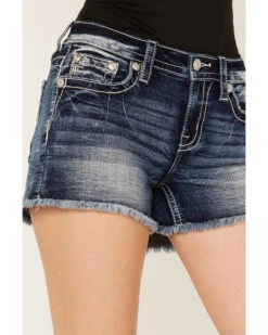 Miss Me Women's Medium Wash Mid Rise Floral Frayed Denim Shorts -Cowgirl Drape Sales 2000387019 414 P4