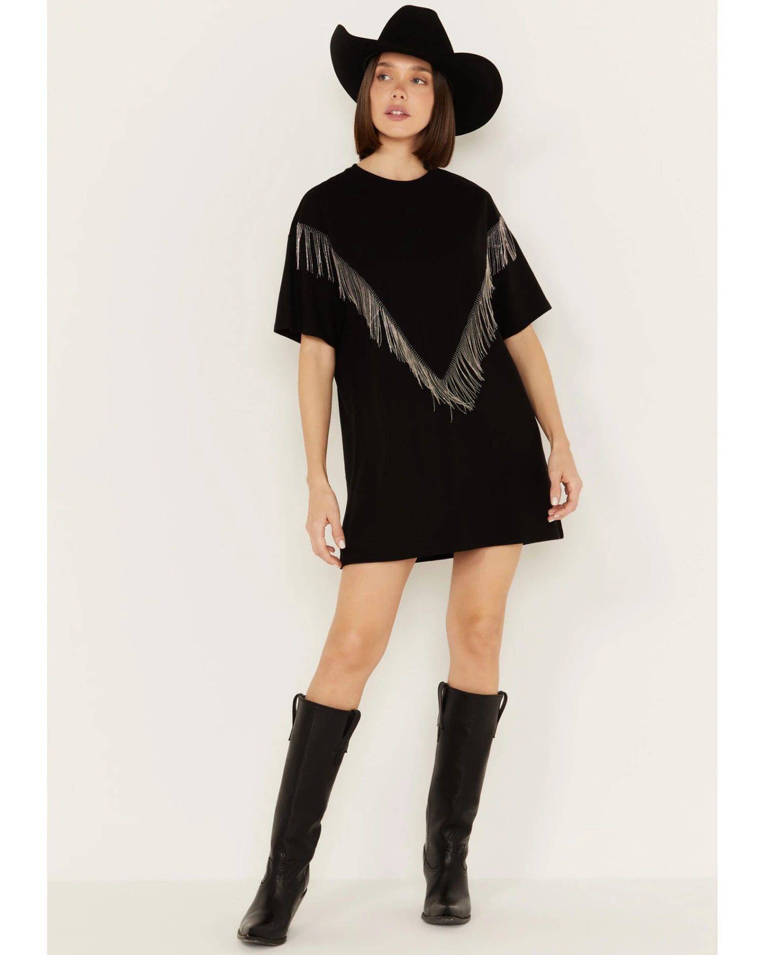 Rock & Roll Denim Women's Metal Fringe Short Sleeve Mini Dress 1 Rock & Roll Denim Women's Metal Fringe Short Sleeve Mini Dress