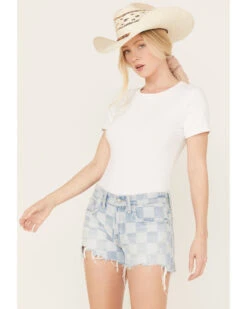 Lucky Brand Women's Light Wash Speedway Checkered Mid Rise Distressed Shorts -Cowgirl Drape Sales 2000388111 412 P1
