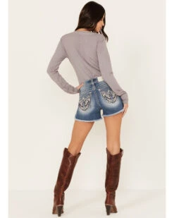 Miss Me Women's Light Wash Mid Rise Americana Star Wing Frayed Hem Shorts 7 Miss Me Women's Light Wash Mid Rise Americana Star Wing Frayed Hem Shorts -Cowgirl Drape Sales 2000388619 450 P1