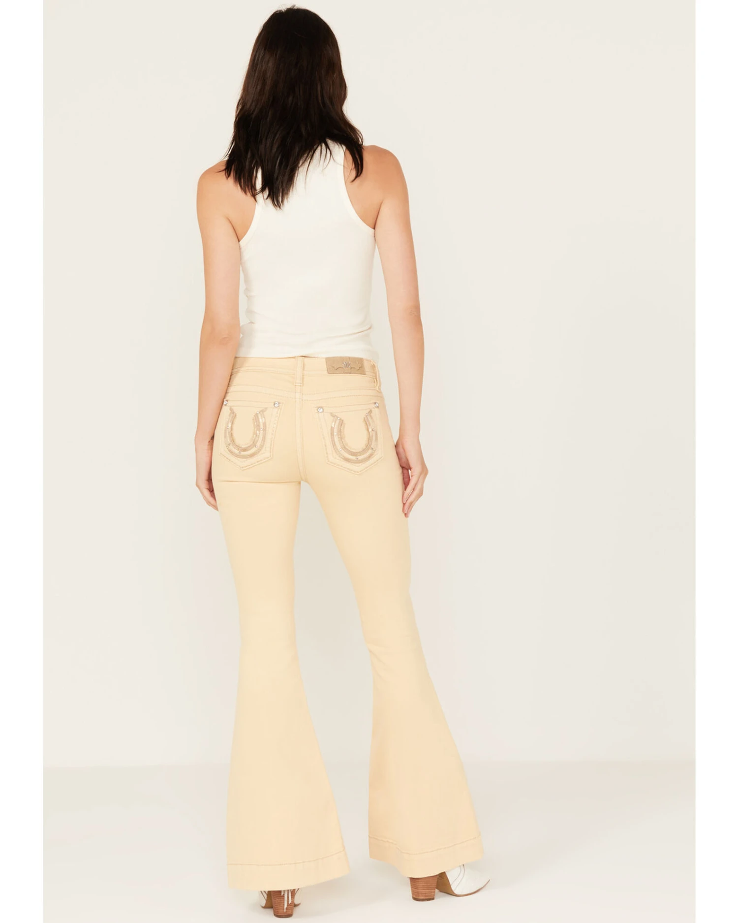 Miss Me Women's Mid Rise Horseshoe Stretch Flare Jeans 2 Miss Me Women's Mid Rise Horseshoe Stretch Flare Jeans - Image 2