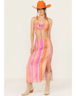 Show Me Your Mumu Women's Dazy Mesh Striped Midi Skirt -Cowgirl Drape Sales 2000388984 650 P1