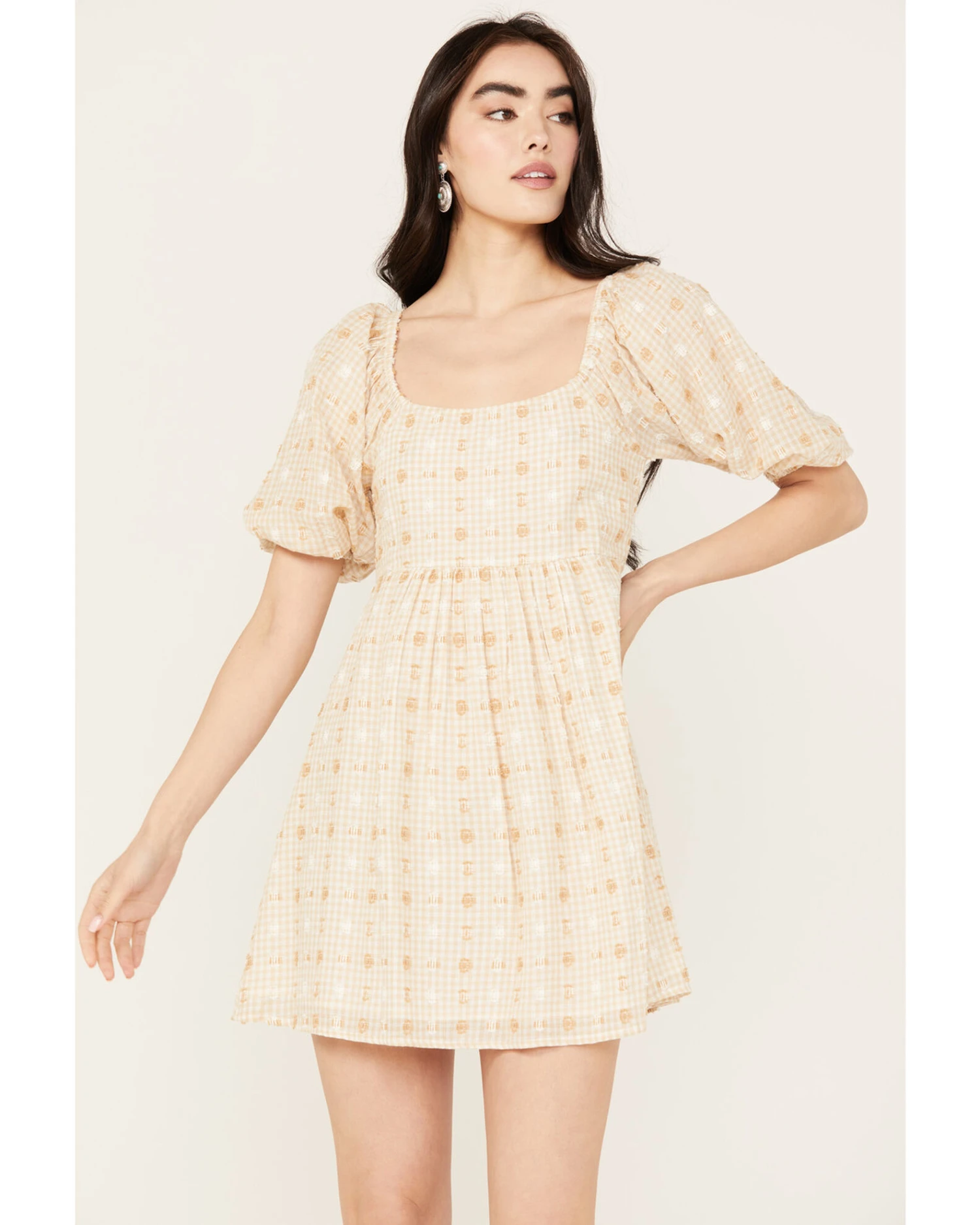 En Creme Women's Gingham And Dot Print Short Sleeve Mini Dress 2 En Creme Women's Gingham And Dot Print Short Sleeve Mini Dress - Image 2