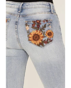 Driftwood Women's Light Wash High Rise Falling Sunflower Flare Jeans -Cowgirl Drape Sales 2000392194 412 P4